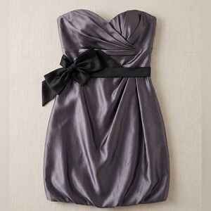 Love Strapless Satin Cocktail/Bridesmaid Dress in Gray with Black Bow